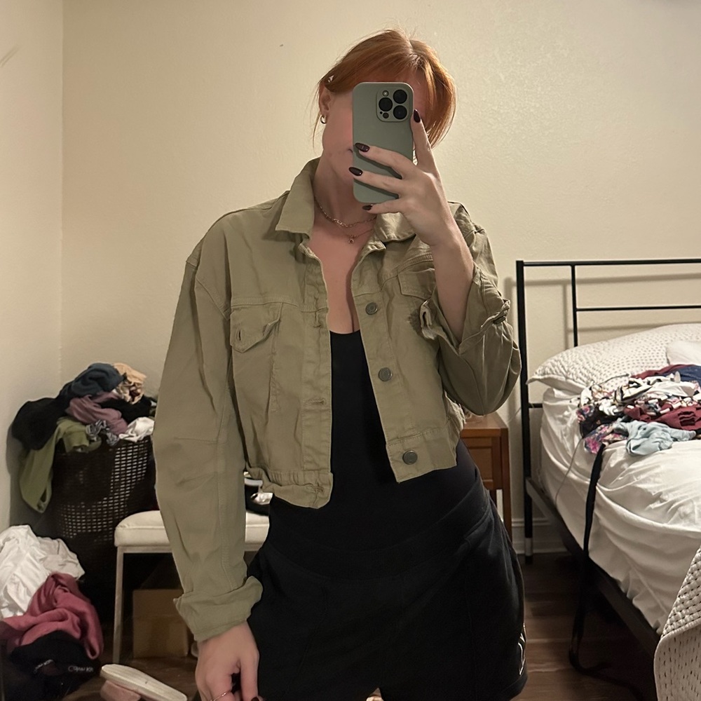 GRLFRND cropped olive green jacket